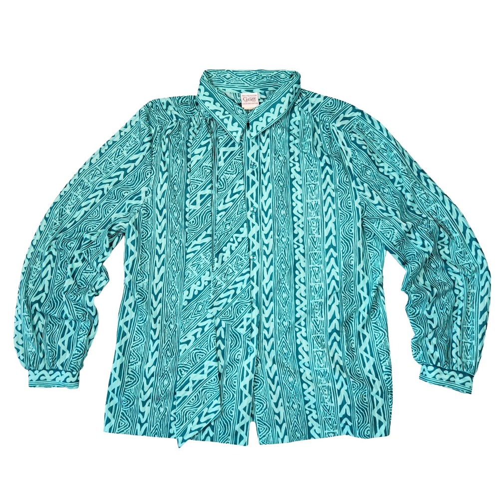 Graff Californiawear Womens 16 Vtg 70s Blouse Long Sleeve Retro Old Money